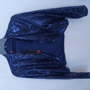 Kancy Kole Navy Blue Full Sequin Long Sleeve Bolero Jacket Sz 2X, 23"PTP, 21" L
